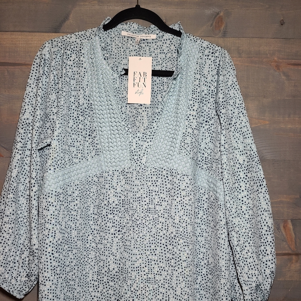 Blue polka dot long sleeve top